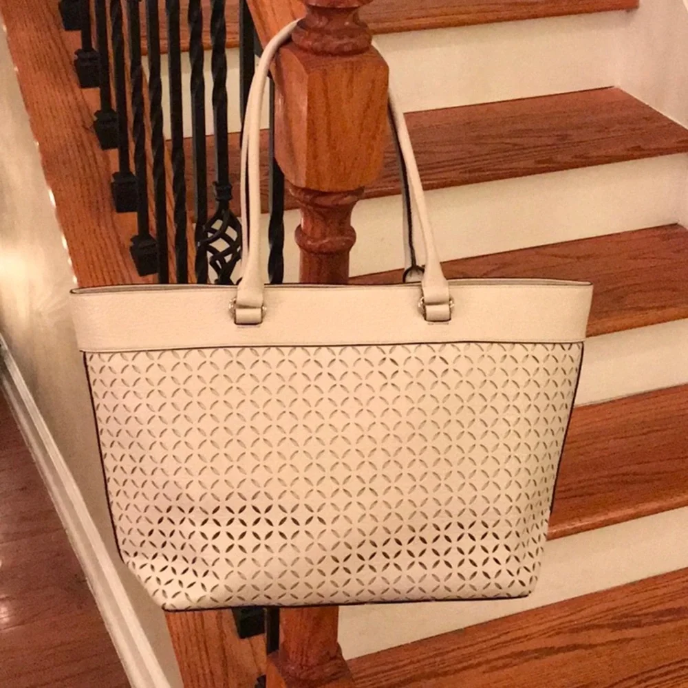 Elegant Cream Perforated Tote Bag - Women Bags